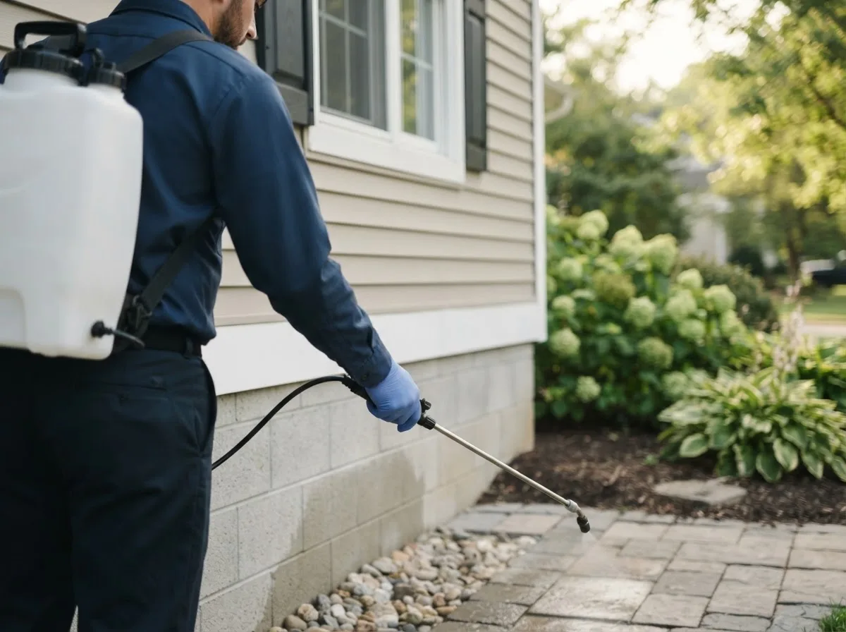 Pest control technician inspecting a home in Pataskala, OH